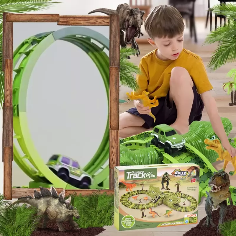 Pistă de curse cu 140 de piese Dinozaurul Magic