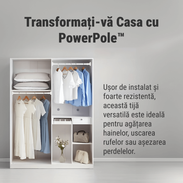 POWERPOLE™ BARĂ EXTENSIBILĂ PENTRU HAINE SAU PERDELE - imagine 4