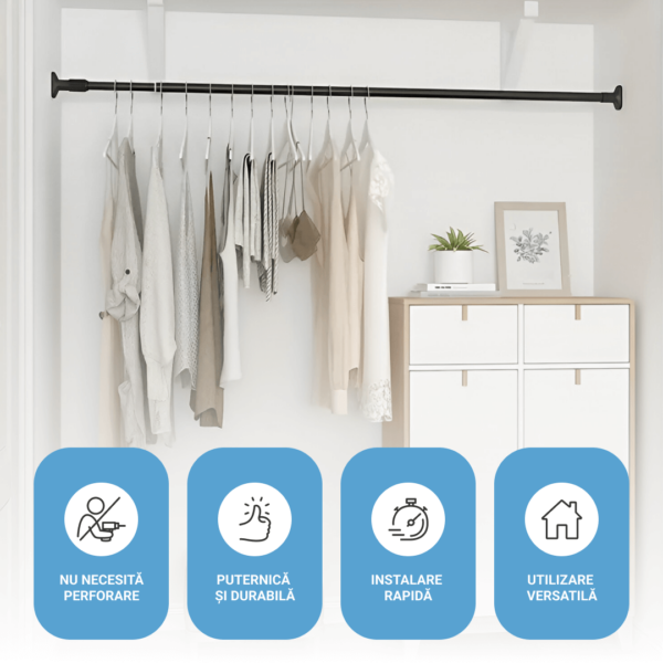 POWERPOLE™ BARĂ EXTENSIBILĂ PENTRU HAINE SAU PERDELE - imagine 5