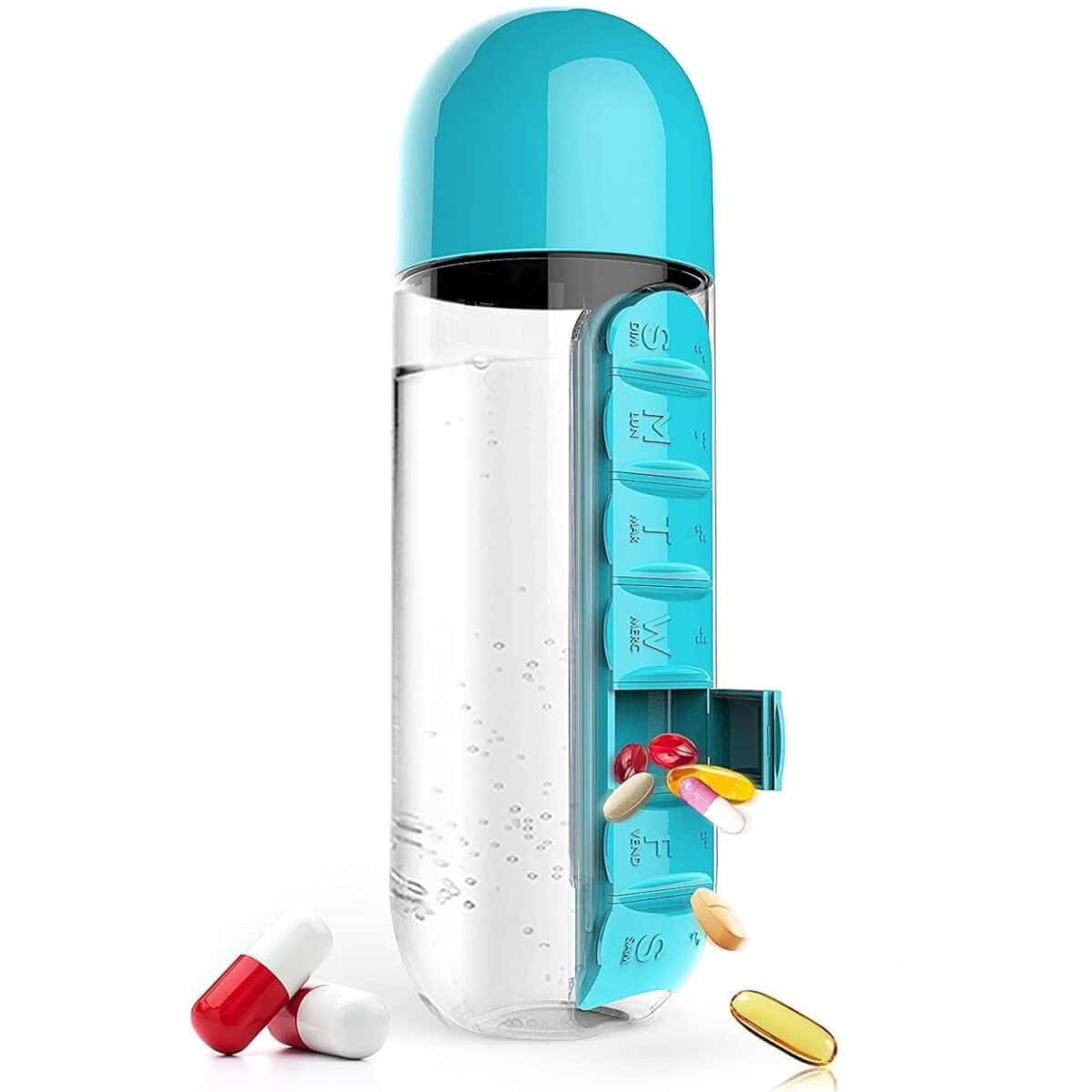 STICLĂ DE APĂ CU SUPORT PENTRU PASTILE 600ML PILLFLASK™