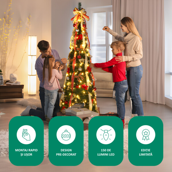 InstaTree™ Pom de Crăciun Pliant cu Ornamente (180cm x 65cm) - imagine 5