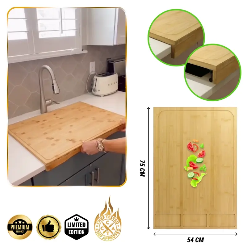 BambooCraft™ - Tocător din Bambus Extra Mare cu Picioare Detasabile